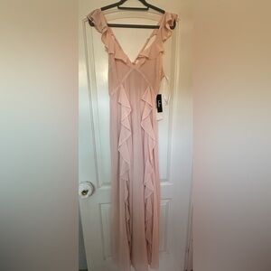 Lulu's Pink Ruffled Maxi Dress Spaghetti Strap V-Neck